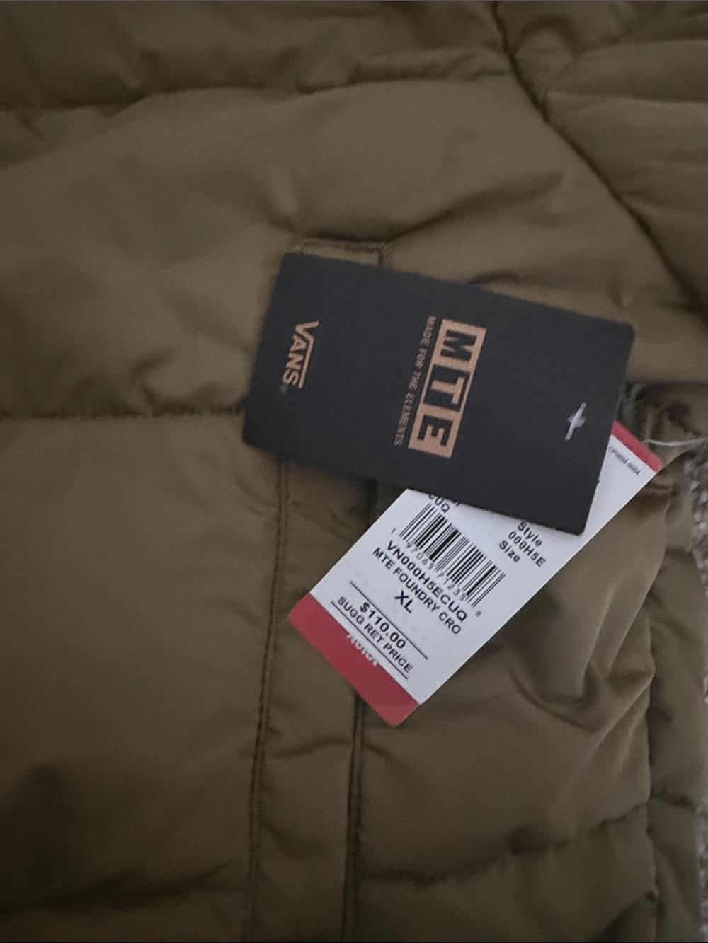 Vans Faundry Cropped Olive Green Hooded Puffer Jacket - Picture 4 of 6